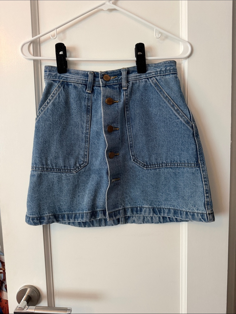 Classic Button-Front Denim Skirt - Light Blue